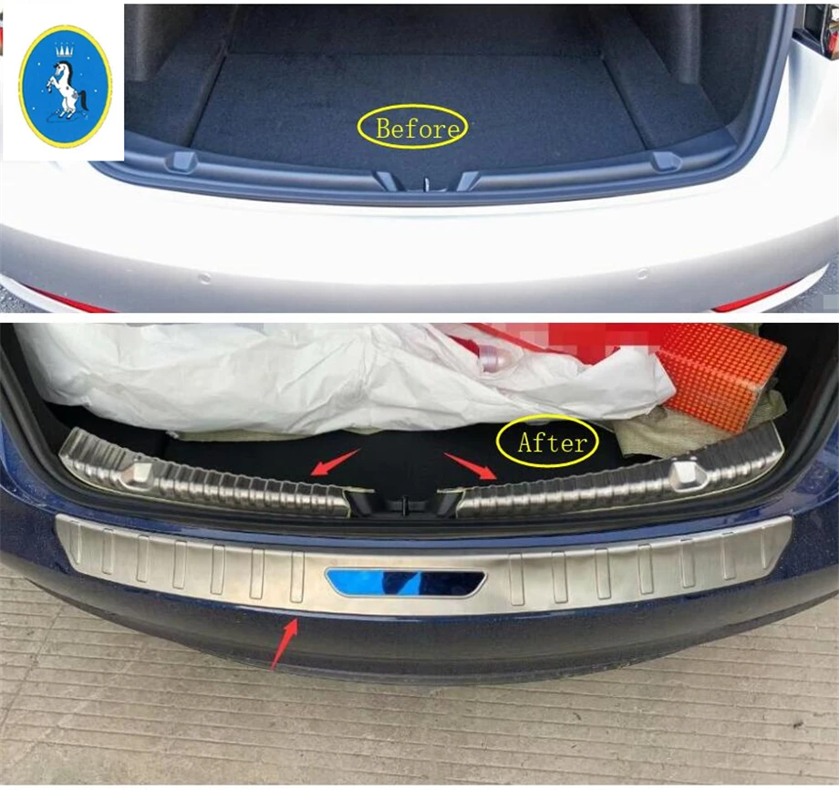 

Yimaautotrims Auto Accessory Rear Trunk Bumper Sill Plate Protector Plate Sill Guard Cover Trim Fit For Tesla Model 3 2018 2019