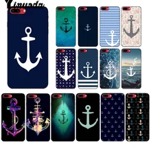 Yinuoda barco ancla azul Corazón a rayas de teléfono negro cubierta 8 para el iPhone de Apple 7 6 6S Plus X XS X MAX 5 5S SE XR fundas para móviles