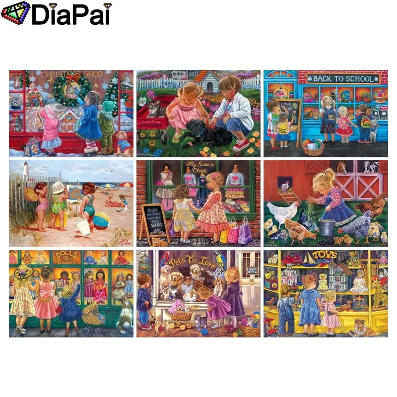 

DIAPAI 5D DIY Diamond Painting 100% Full Square/Round Drill "Kids shop scenery" 3D Embroidery Cross Stitch Home Decor
