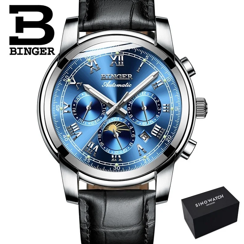 Швейцарские автоматические механические часы для мужчин Бингер люксовый бренд мужские s часы сапфировые наручные часы водонепроницаемые relogio masculino - Цвет: N-L-black blue