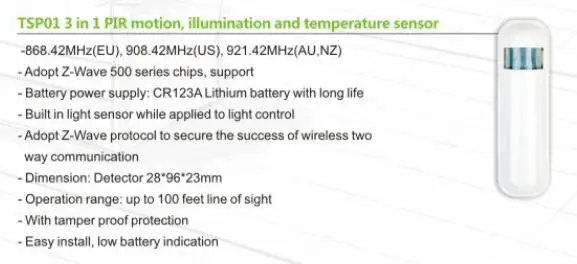 AU 921,42 MHz Z wave 3 в 1 мультидатчик, motion, температура и подсветка TSP01 для беспроводного интеллектуального дома