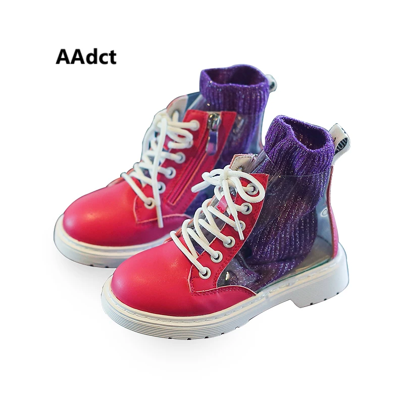 

AAdct Autumn Martin fashion boots for girls High-top transparent kids boots 2018 High quality children boots spring Transparent