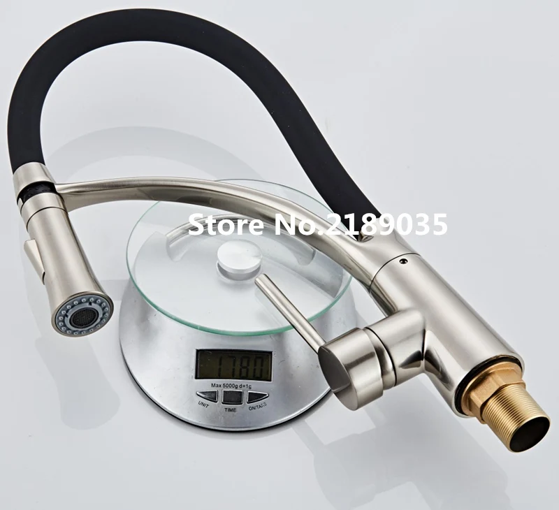 Kitchen Faucet with Rubber Design Brass Brushed Nickel Faucet for Kitchen Single Handle Pull Down Deck Mounted Crane for Sinks