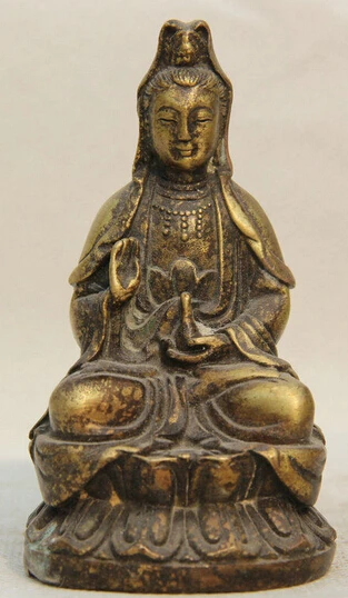 

153@g++4" Old Chinese Buddhism Copper Seat Lotus Kwan-yin Guan Yin Goddess Vase Statue