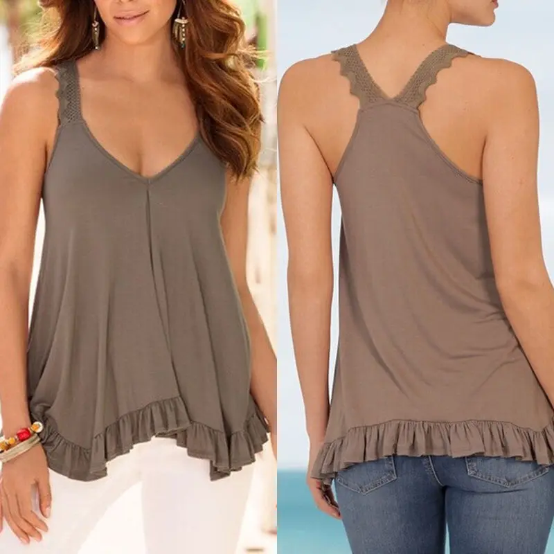 T shirt Vest Tops Tanks Brief Khaki Summer Women Tops Sexy Fashion