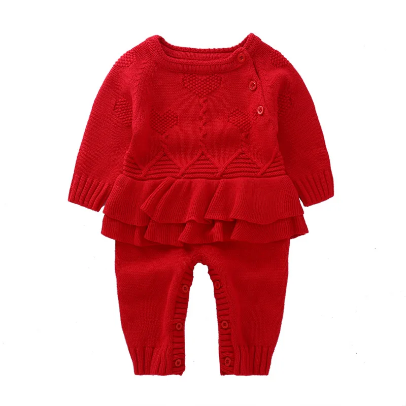 

Winter autumn baby girls fake dress wool rompers infant jumpers children climbing sweater new years stuff goods 17S907