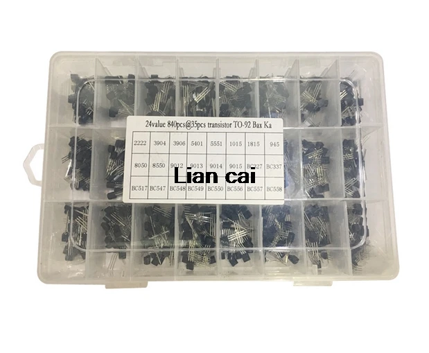 

24Values TO-92 Transistor Assortment Assorted Kit Each BC327 BC337 BC517 BC547 BC548 BC549 2N2222 3906 3904 5401 5551 C945 1015