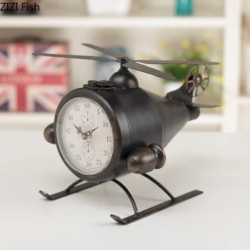 

European Style Retro Metal Aircraft Shape Single Side Clock Desktop Clock Ornaments Home Decoration Ornaments