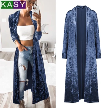 

Autumn Women Long Sleeve Velvet Cardigan Elegant Solid Long Velvet Outwear Coats Female Long Trench Coat Pull Femme Streetwear