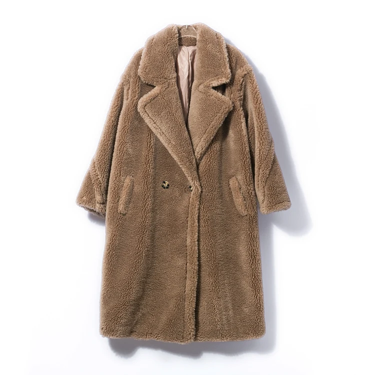 Новая Женская Толстая теплая одежда, пальто из натурального меха, длинная парка, зимняя куртка из натуральной шерсти, стрижка овец, уличный сверхразмерный мех, верхняя одежда