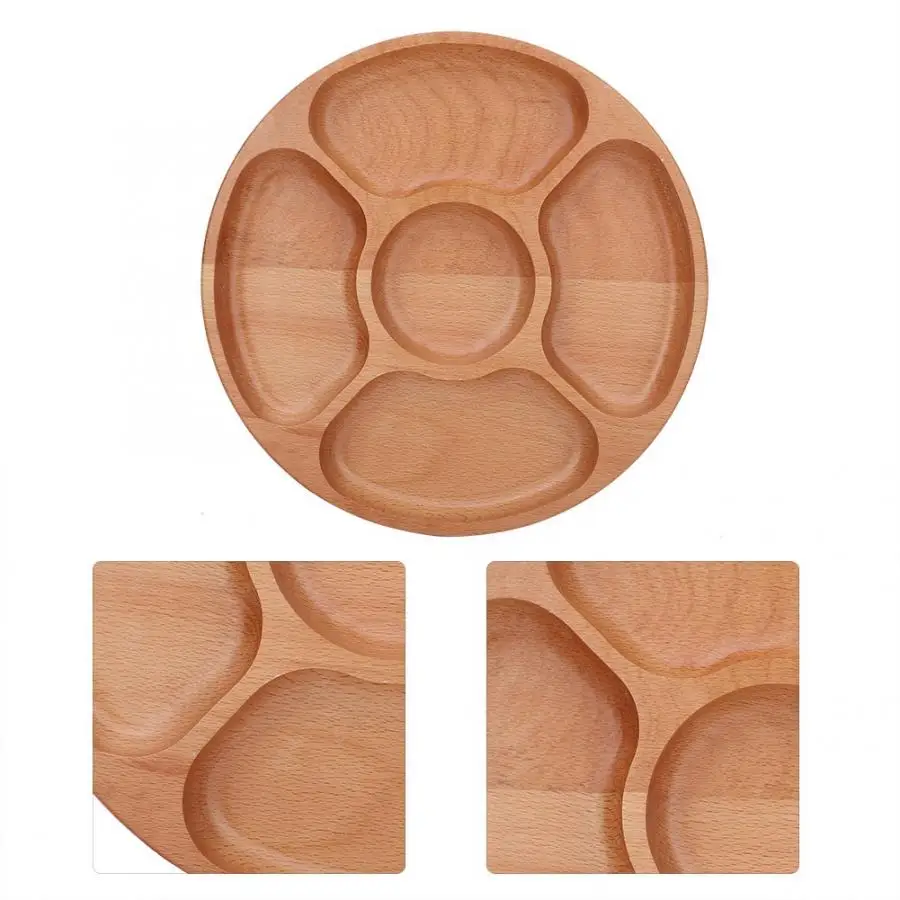 5 делений конфеты плиты для хранения резиновые деревянные круглые разделительная пластина десерт закуски подсетка блюдо для фруктов лоток