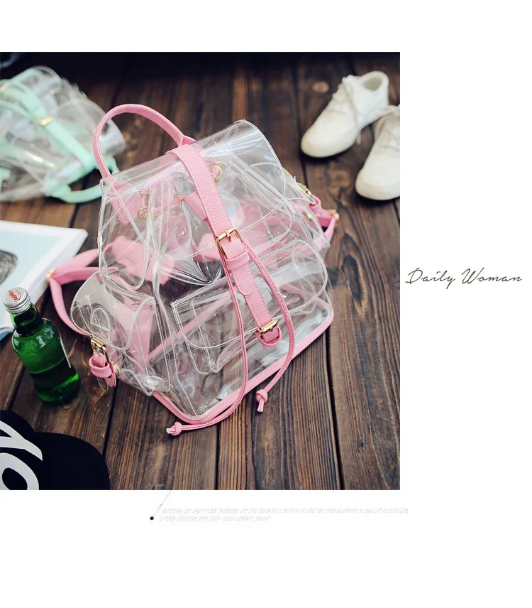 Bolsa de Ombro Rosa para a Menina Swyivy Senhora Moda Mochila Transparente Verão 2020 Novas Mulheres Geléia Plástico Viagem Bolsa Pvc 11 High Quality Bolsas e Malas