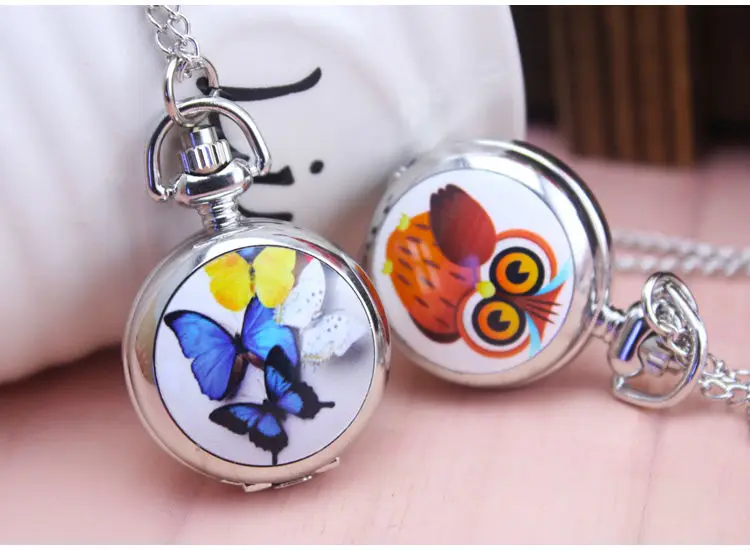 

2019 cartoon Butterfly Dragonfly owl watch good quality new women girl lady child fashion quartz pocket watch necklace chain