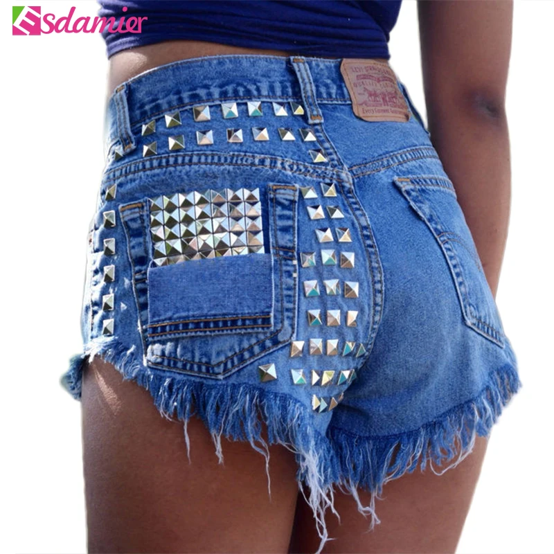 New Arrival High Waist Womens Shorts Fashion Rivet Beaded -6718