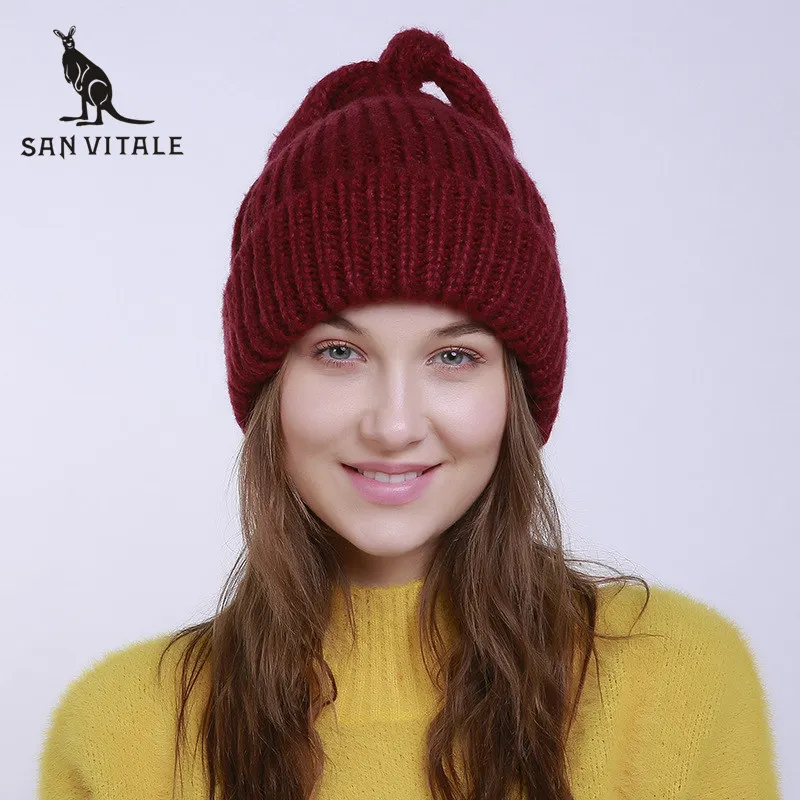 Skullies шапочки Шапки для Для женщин Шапки зимние теплые кашемировые Hat Хлопок Берет Вязать Мода хвост дамы церкви кролик с напуском