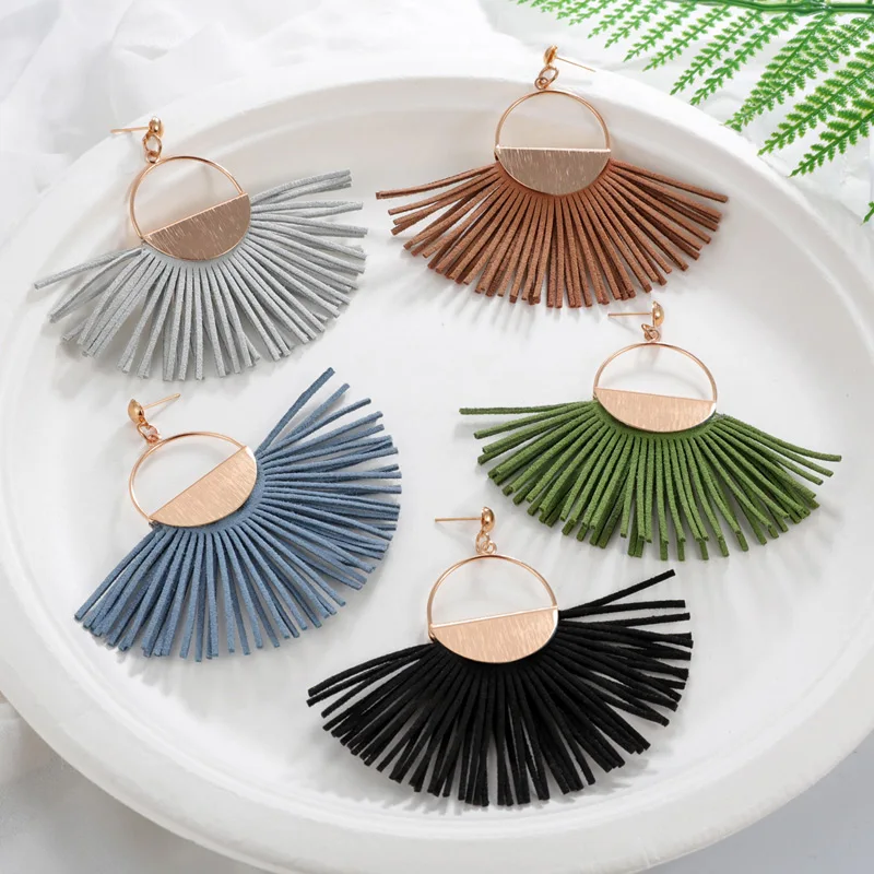 Fashion Semicircle Tassel Earrings for Women Bohemian Silver Gold Geometric Drop Dangle Handmade Statement Jewlery Gift | Украшения и