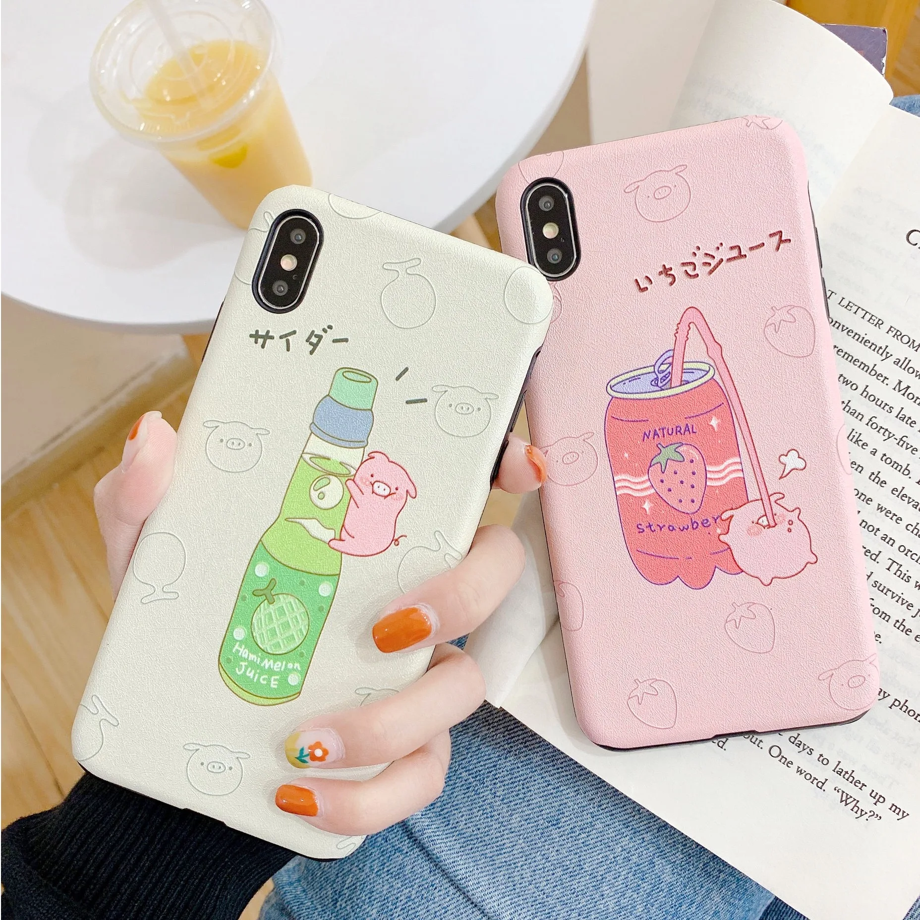 

Hot Fashion Strawberry drink Box For iphone 8 6S 7 Plus Cell Phone Cases Cartoon pig Drinks Back Cover for iphone X Xs max Xr