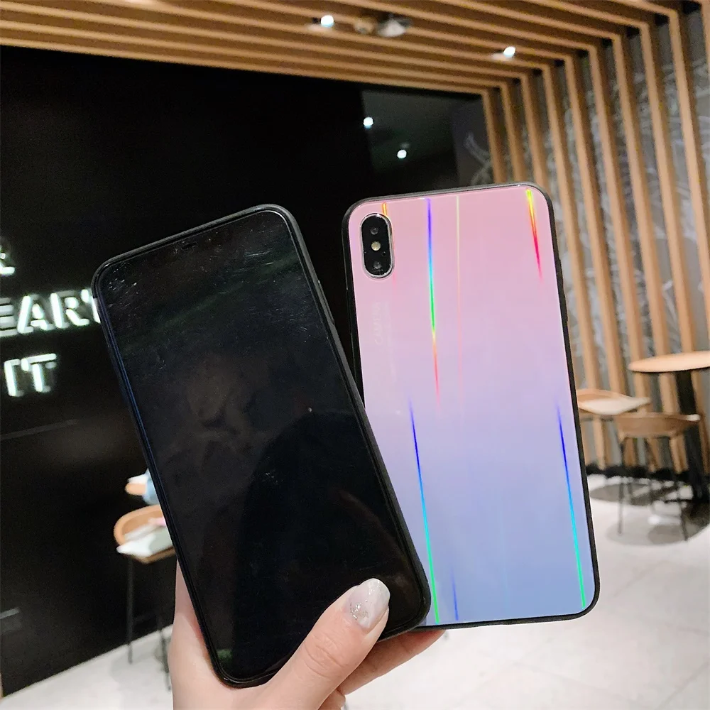 Чехол для телефона iPhone X XS 7 8 Plus роскошное лазерное закаленное стекло +