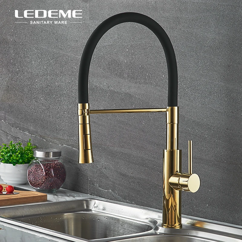 

LEDEME Rainbow Swivel Kitchen Faucet One-Handle High-Arc Side Sprayer Bar Water Tap Mixer Crane, Two-Function Sprayer L4097