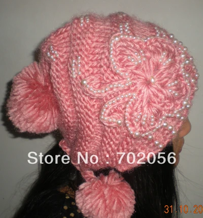 

Winter pearl butterfly Baggy Crochet Beanie Hats Skull Caps hat tamhat barret Handmade Womens mixed colors 11pcs/lot #3452