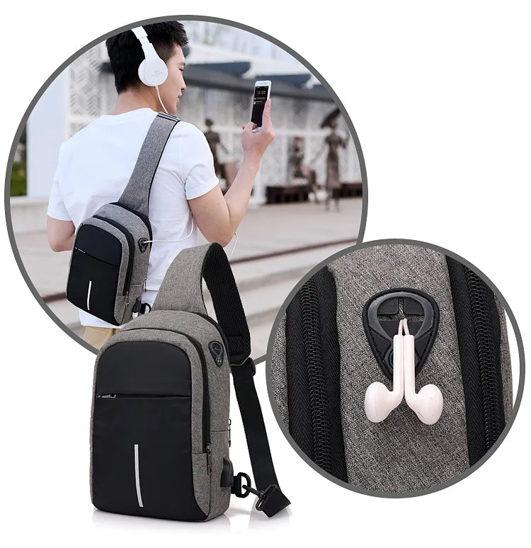  FengDong small usb charge one shoulder bag men messenger bags male waterproof sling chest bag 2019  - 32867211279