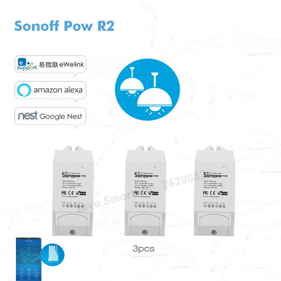 

3pcs Sonoff Pow R2 Smart Wifi Switch Controller With Real Time Power Consumption Measurement 3500w Upgrade Pow Smart Home Device