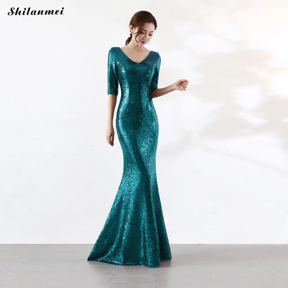 

Sequined Women Dress Summer Dress Sexy Deep V Neck Banquet Evening Party Dress Gold Sequin Dress Silver Green 2019 Robe Femme