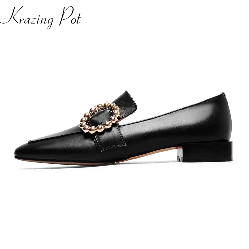 

Krazing pot full grain leather circular rivets beading buckle fashion shoes women low heels women plus size pregnant shoes L73