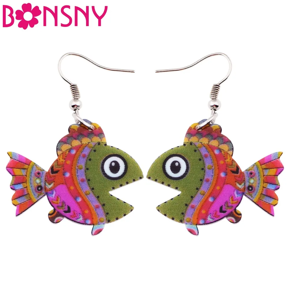 Bonsny Acrylic Drop Dangle Mouth Opend Fish Long Earrings New Fashion Ocean Collection Animal Jewelry For Women Girl Accessories | Украшения