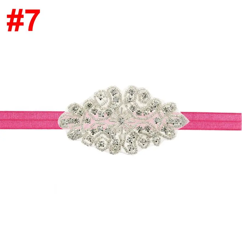 7 hot pink Nishine/стразы для девочек; повязка на голову для маленькой принцессы; эластичная повязка на голову с бантом; реквизит для фотосъемки; подарок на день рождения; свадебные праздничные ободки - Цвет: 7 hot pink