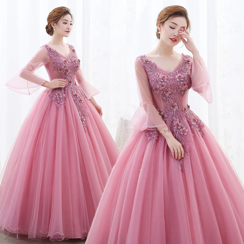 Ruthshen Vestido розовые платья Quinceanera прозрачный 3/4 одежда с длинным рукавом вечернее