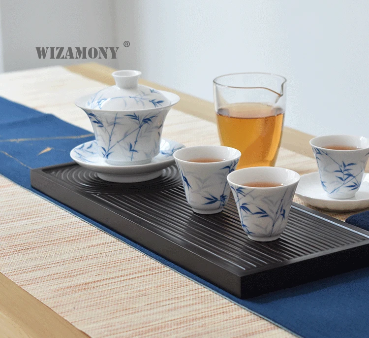 1 шт WIZAMONY голубой и белый бамбуковый Gaiwan Китайский древний чайный набор из глазури Цзиндэчжэнь чайная чашка для разнообразного чайного фарфора