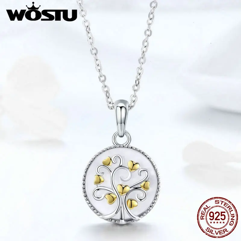 

WOSTU New Arrival 925 Sterling Silver & Gold Color Tree Of Life Pendant Necklace For Women Female Luxury Jewelry Gift FIN296