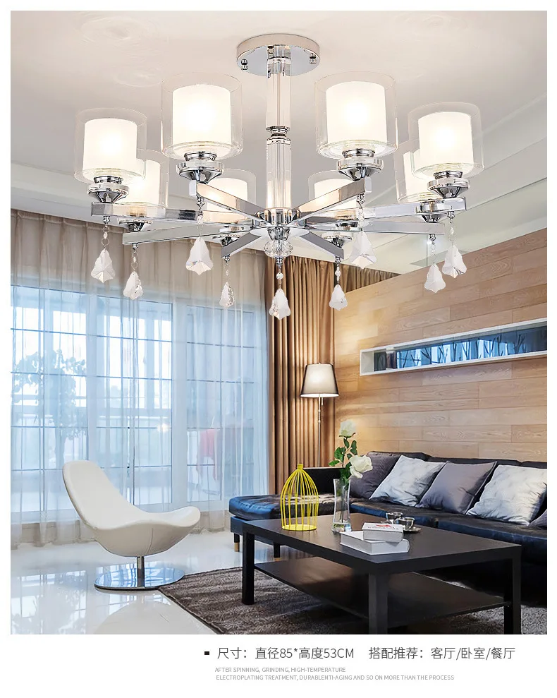 Современный, хромированный, металлический светодиодные люстры освещение стекло гостиная подвесные люстры со светодиодами огни столовая