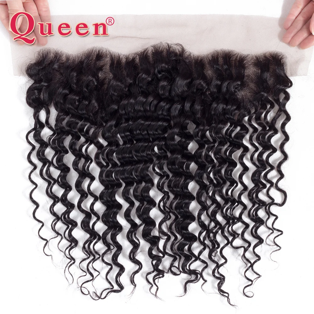 Queen Products Brazilian Deep Wave 13*4 Lace Frontal Closure 100% Remy Human Hair Frontal Bleached Knots Can Buy With Bundles