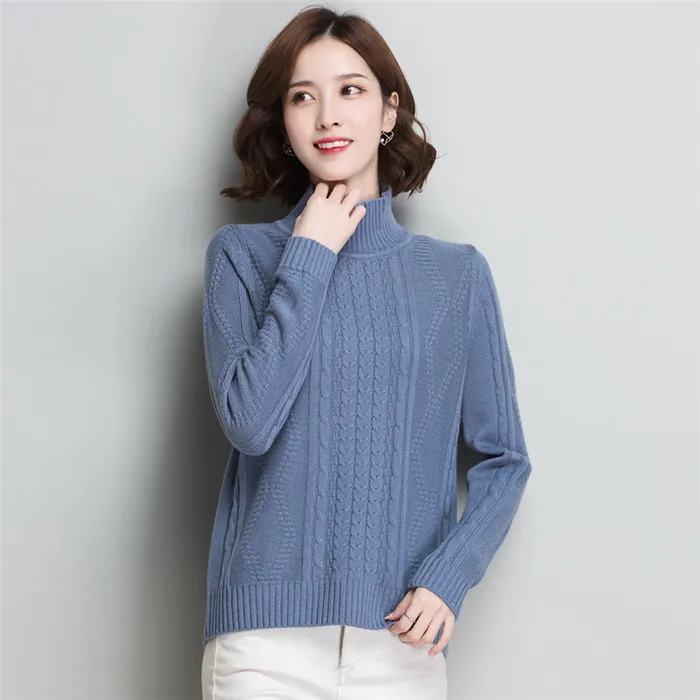 3XL, 5 цветов, фирменный женский короткий свитер,, Осень-зима, Однотонный свитер из шерсти, повседневный джемпер, пуловеры - Цвет: Синий