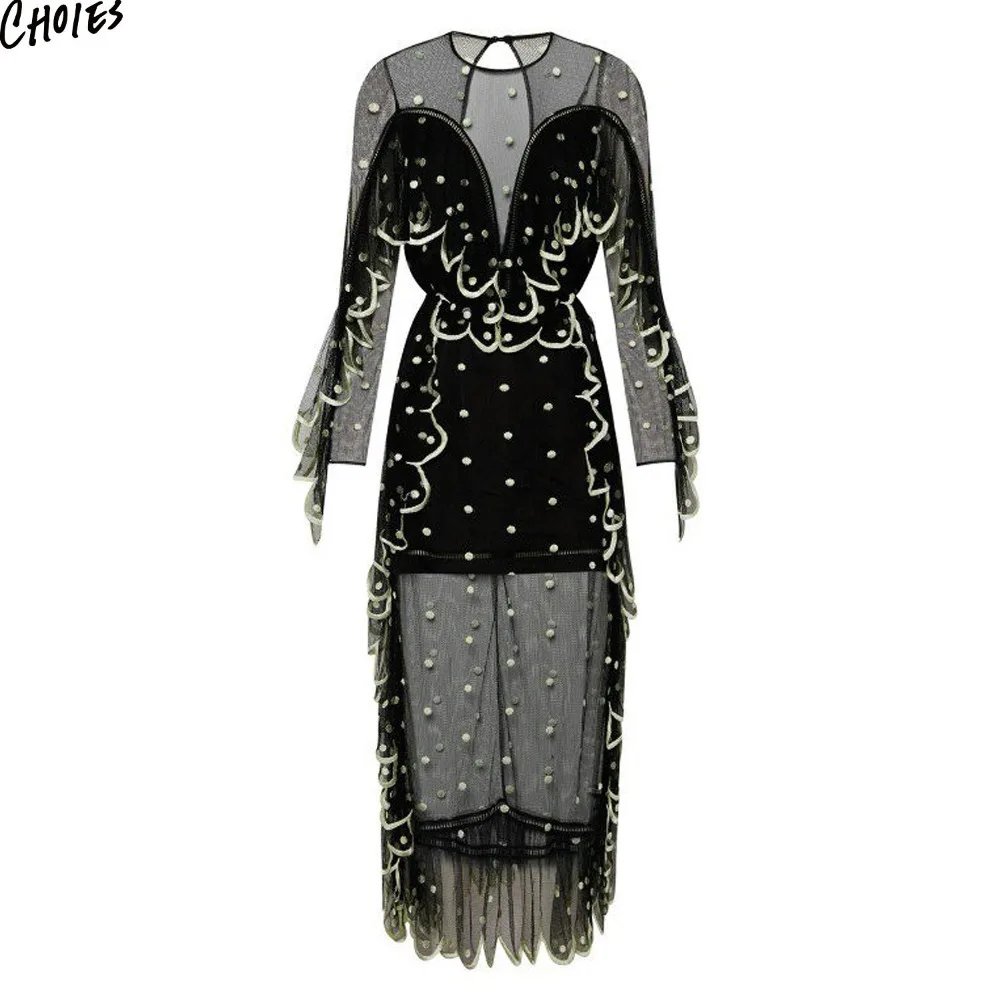 black sheer polka dot dress