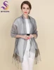 New Elegant Organza Silk Scarf Shawl Fashion 100% Mulberry Silk Silver Grey Female Long Scarves Autumn Winter Ladies Tassel Cape ► Photo 3/6