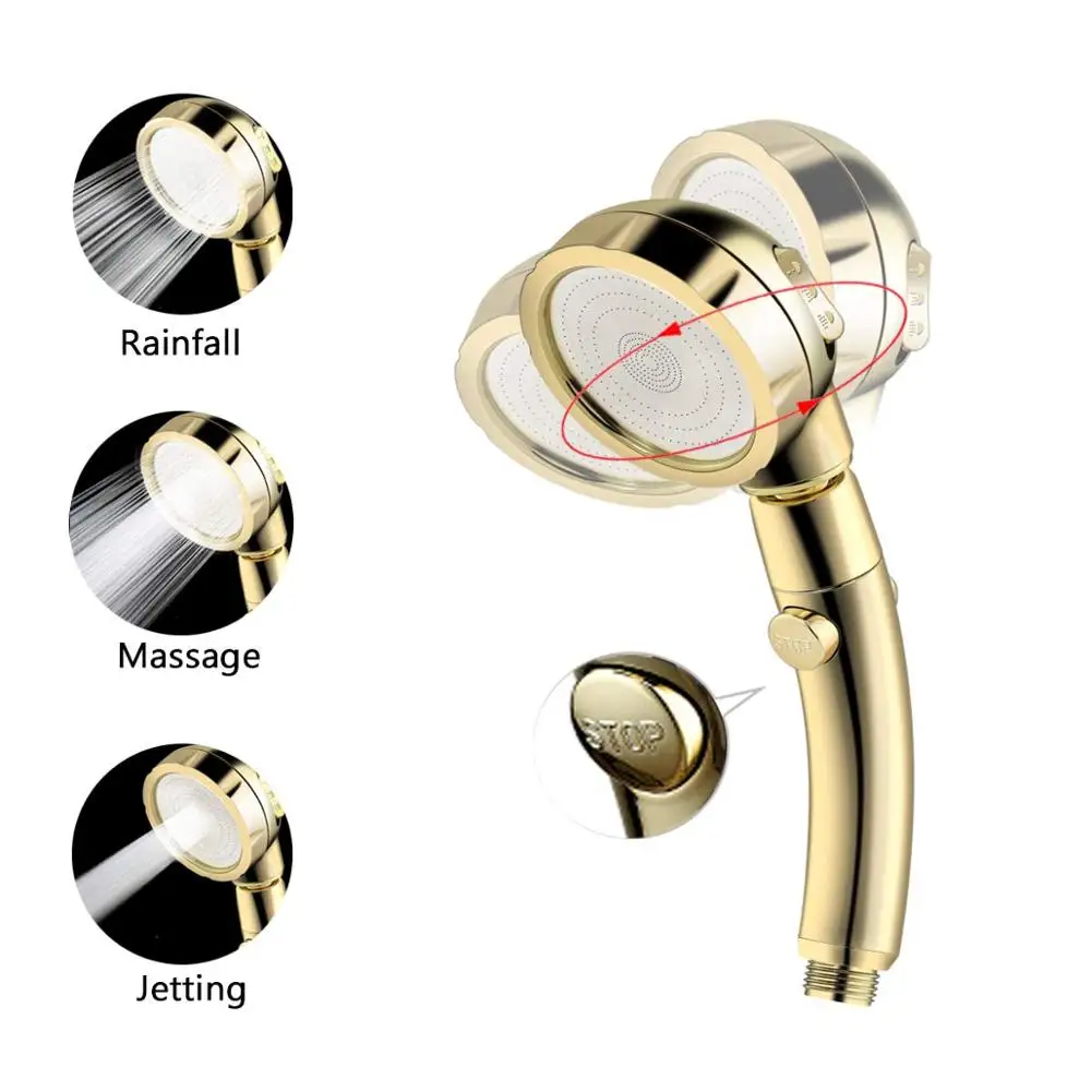 Ванная комната душевая головка кнопка остановки высокого давления 3 Spary установка осадков jeting 360 градусов Регулируемая ручная душевая головка - Цвет: Gold