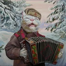 Soviética gato soldado jugar el órgano de tubos ilustración Classic Adhesivos de pared lona pintura vintage decoración Barra de regalo