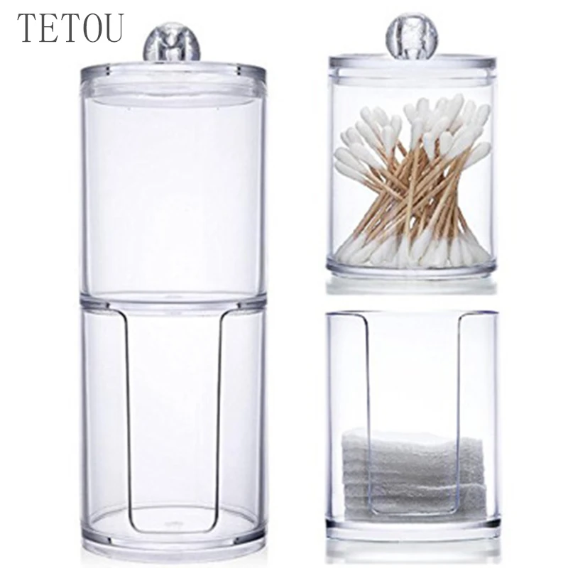 

2 in 1 Cotton Pads Cotton Swab Clear Acrylic Storage Holder Box Transparent Cosmetic Makeup Organizer Case High Quality Hot