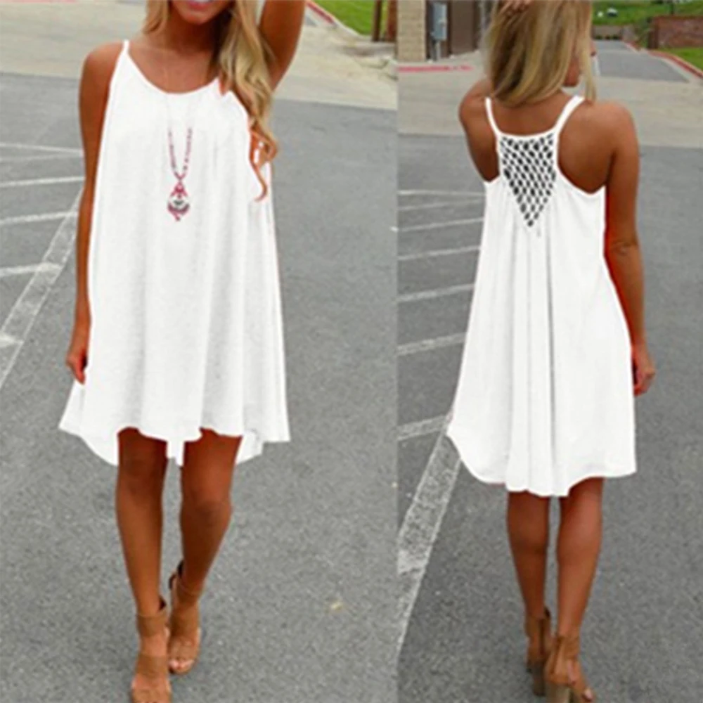 

Plus Size 5XL White Black Dresss Womens Holiday Chiffon Summer Dress Boho Ladies Sundress Sleeveless Beach Dress 2019 New