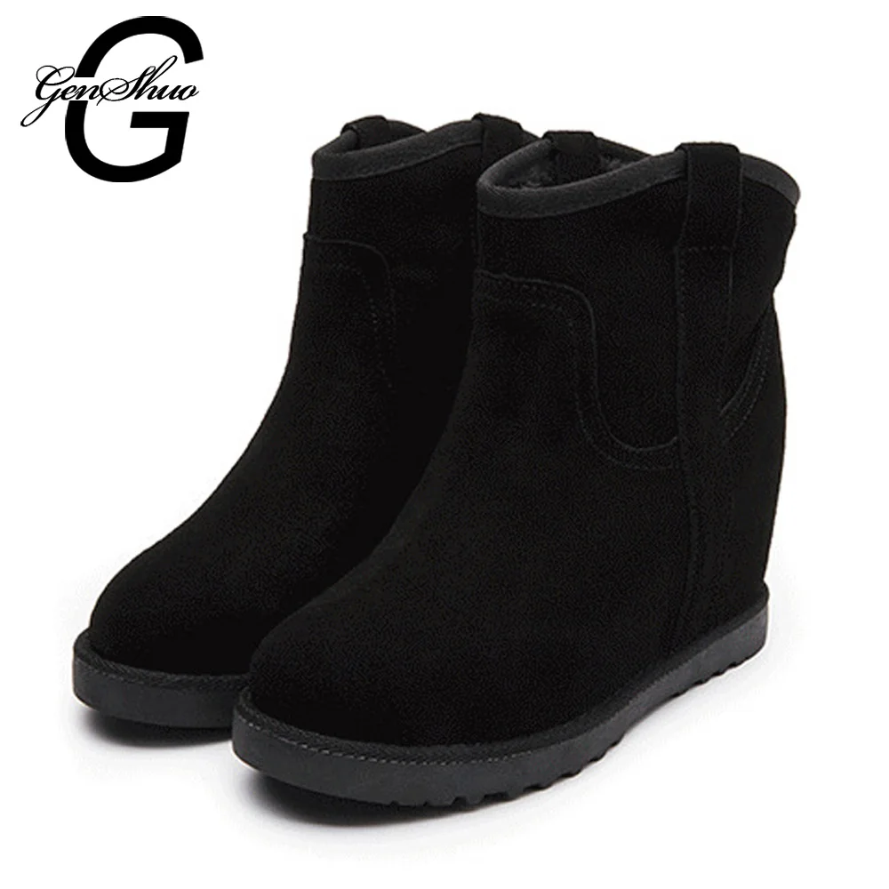 

GENSHUO Women Snow Boots Winter Shoes Ankle Boots For Women Height Increasing Shoes Women Wedges Plush Warm Women's Boots Black