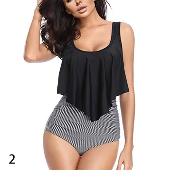 

Women Swimwear Set Ruffled Flounce Printed Top with High Waisted Bottom Bikini Set XRQ88