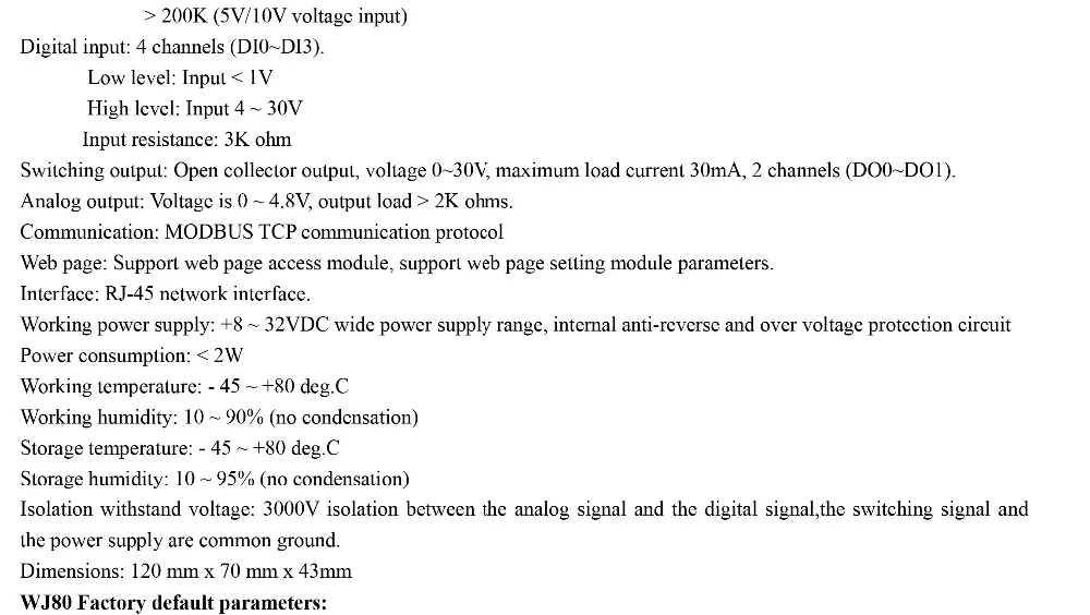 Wayjun WJ80 8-CH 4-20mA to Modbus TCP сети регистрирующий Модуль ток/напряжение дистанционного IO сигнал преобразователя с DI DO