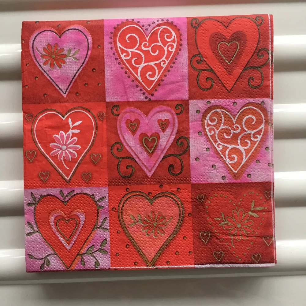 

Decoupage Napkin paper red Wedding birthday party tissue elegant handkerchief print heart flower vintage servilletas decor 20