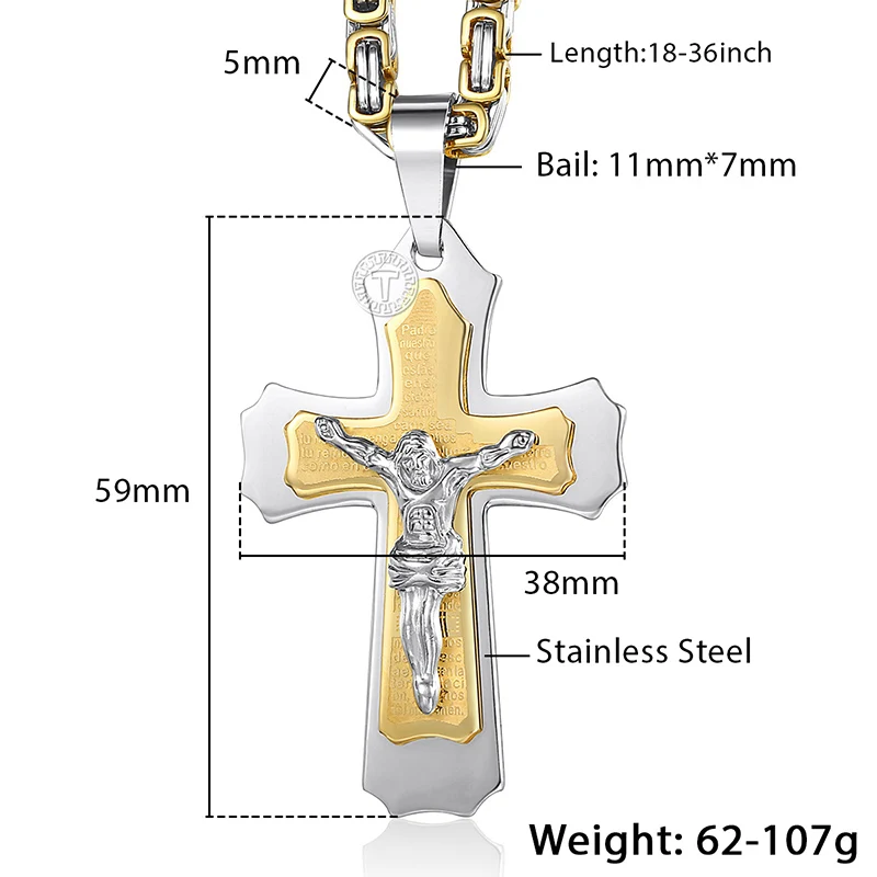 Trendsmax, ожерелье с подвеской в виде Креста Иисуса для мужчин, золото, серебро, нержавеющая сталь, Византийская Коробка, цепочка, ожерелье, мужские ювелирные изделия, подарок KPM141
