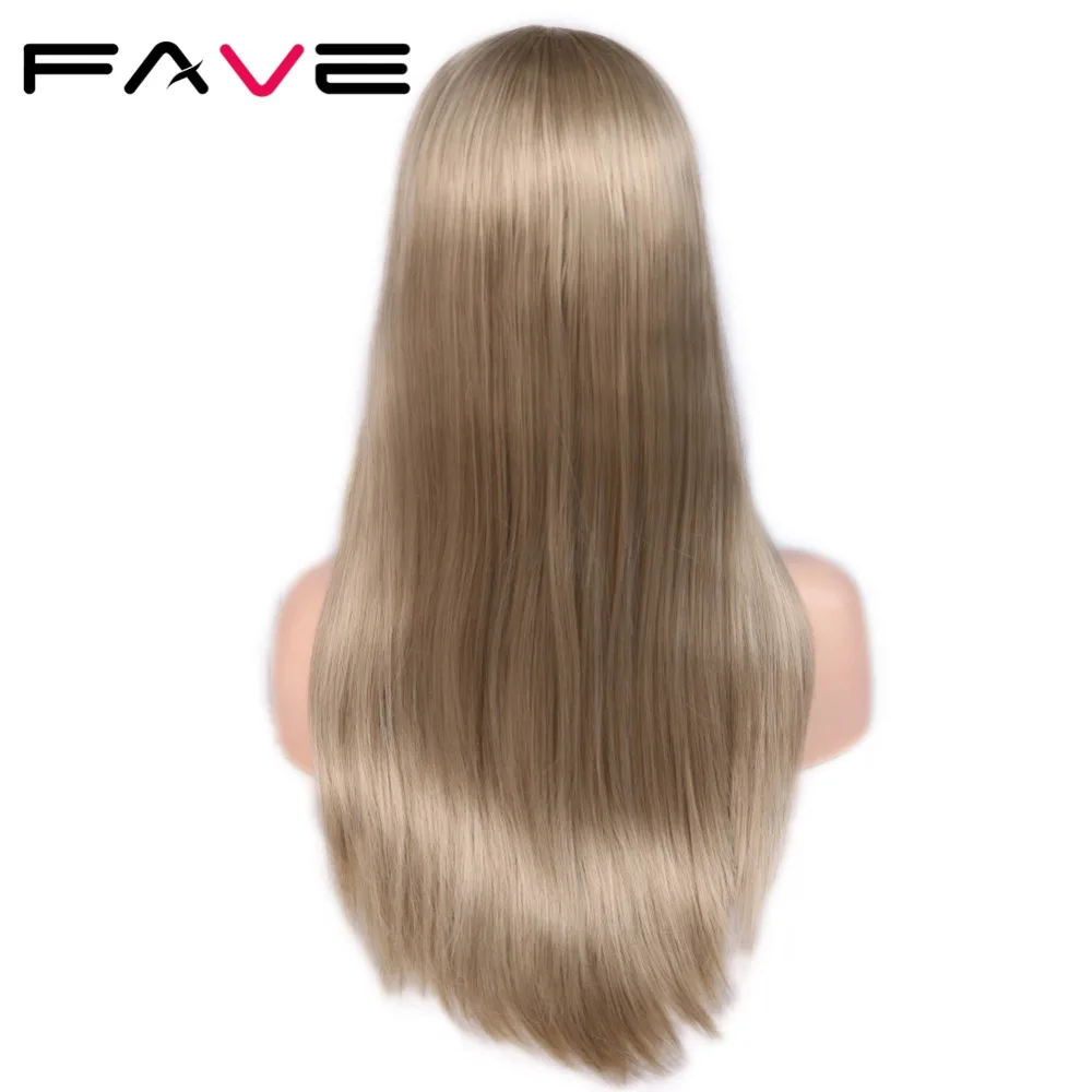 FAVE Synthetic Lace front Wig Silk Straight Light Brown Blonde Middle Part 24 Inches Frontal Lace Wigs For Women Cosplay