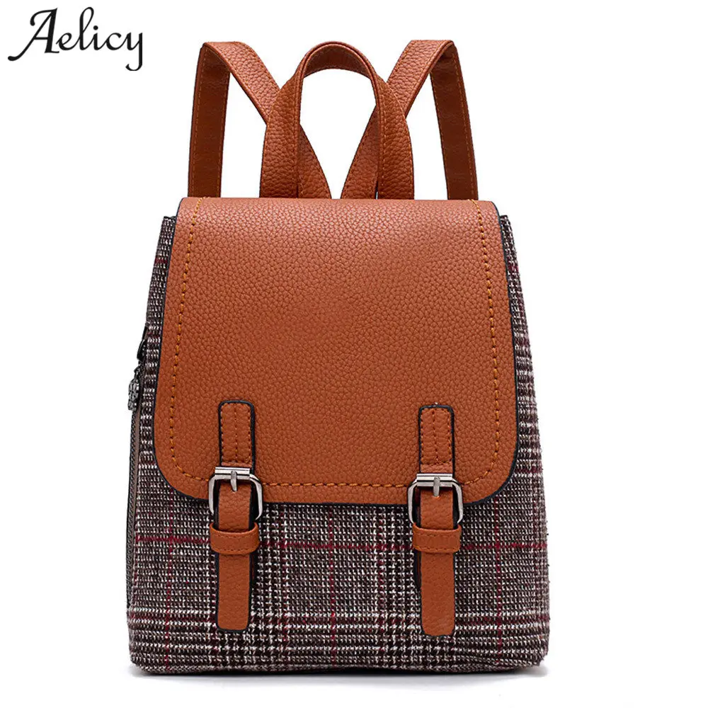 

Aelicy High Quality Brand Women Leather Backpacks Vintage Fashion Women Backpack Youth Leather Plaid Women Rucksack For Girls