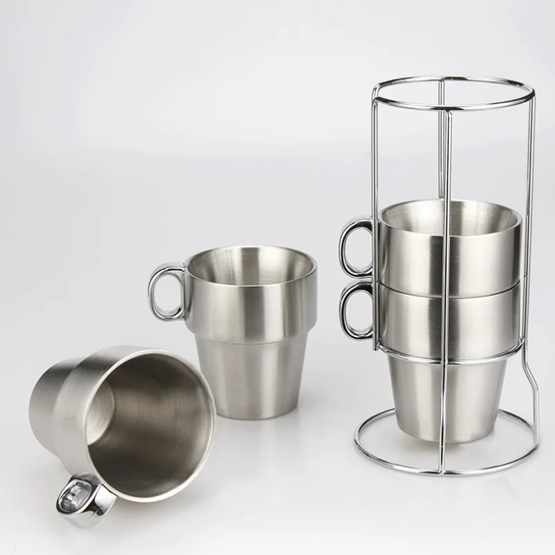 

Brief Stainless Steel Coffee mug set with rack